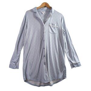 Charter‎ Club Night Shirt Womens M Blue White Polkadot Long Sleeve Button Front